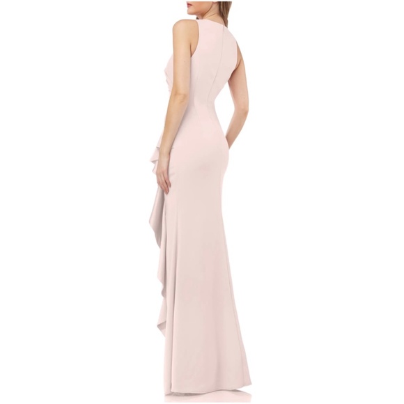 Carmen Marc Valvo Infusion Halter Ruffle Down Gown - Picture 2 of 8